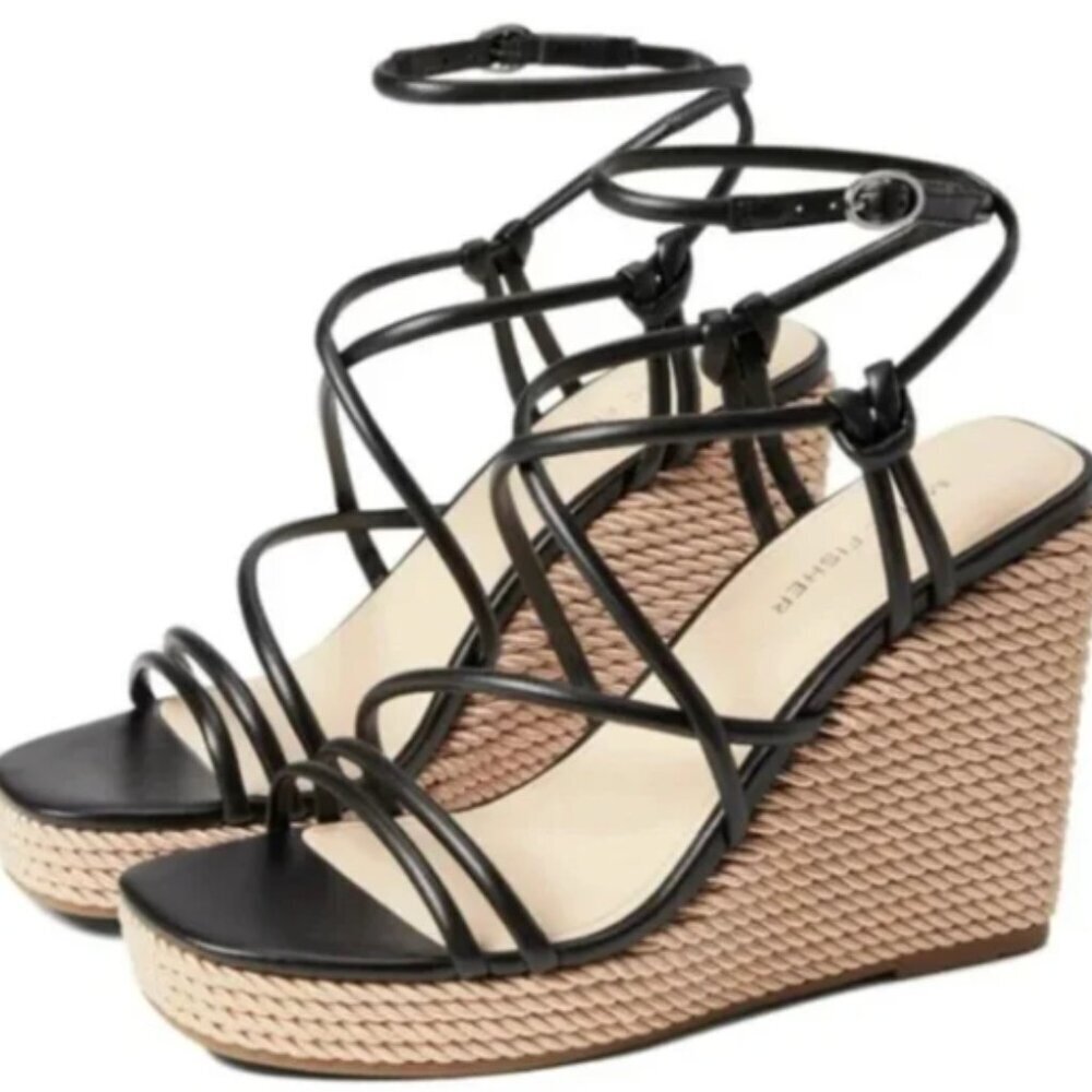 Marc Fisher Zarah Strappy Wedge Sandals Espadrille Faux Leather Size 9.5 Women's
